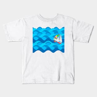 Sail Boat with Spinnaker riding the Ocean Waves Kids T-Shirt